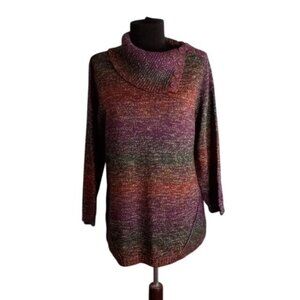 Dress Barn Size L Womens Multicolor Button Cowl Neck Sweater Acrylic Polyester